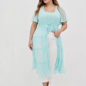 Torrid Blue Sheer Clip Dot Kimono